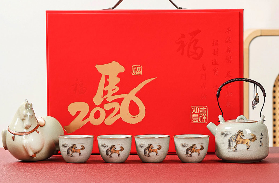 哥窑/汝窑马到成功提梁壶套组